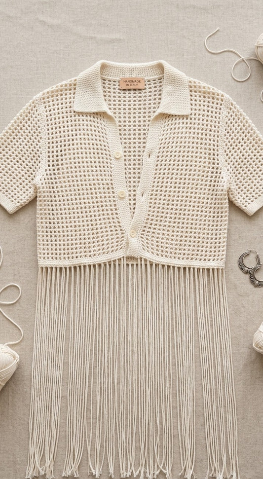 Chemise crochet franges — Blanc Ivoire