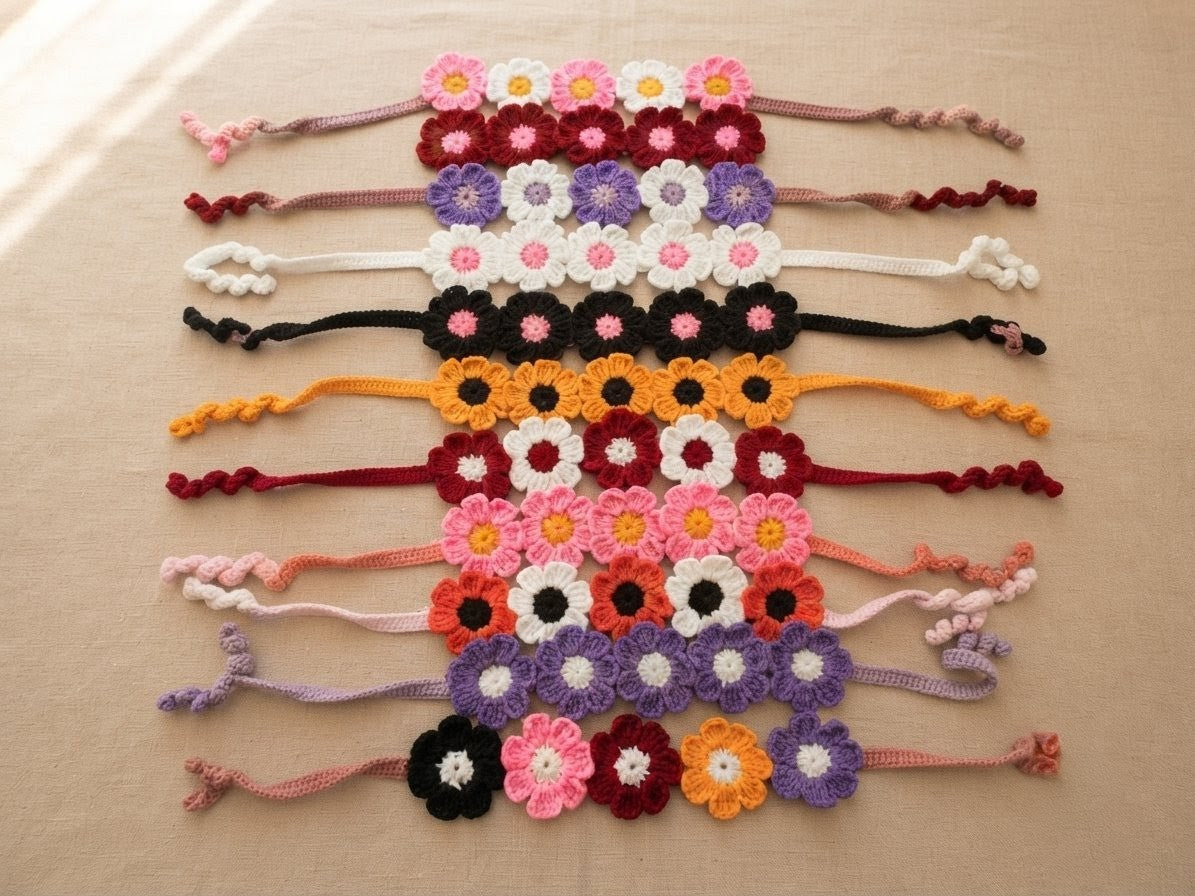 Serre-tête crochet fleurs — Fait main