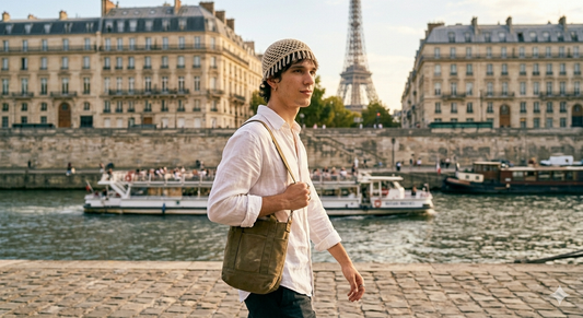 Bonnet crochet franges — Beige Paris