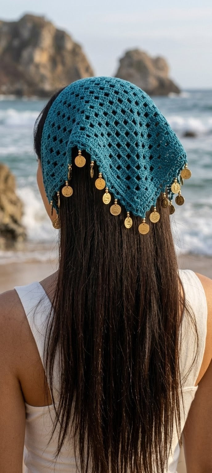 Headscarf crochet pièces dorées