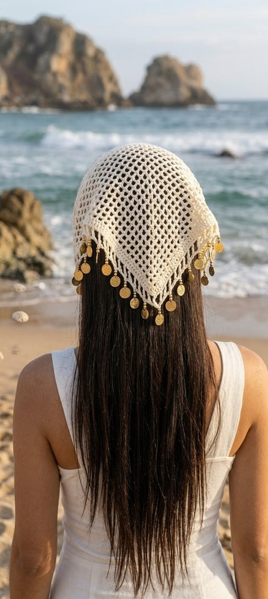 Headscarf crochet pièces dorées