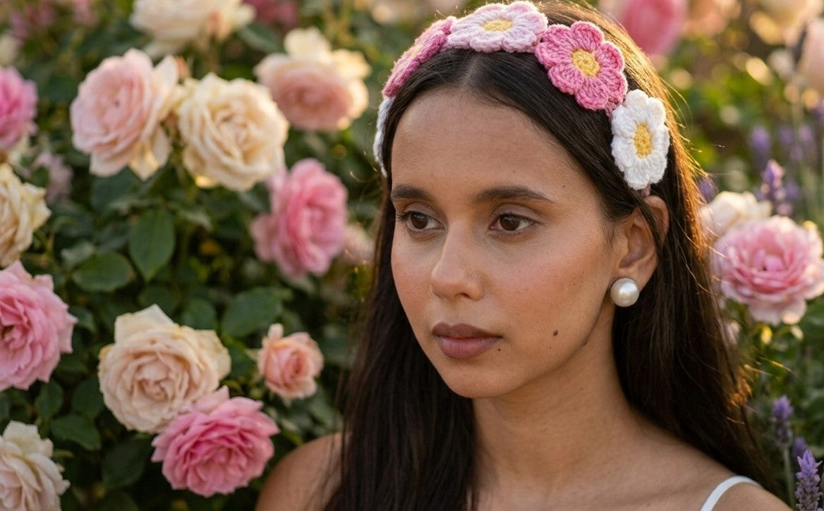 Serre-tête crochet fleurs — Fait main