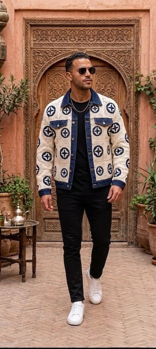 Jacket crochet & denim