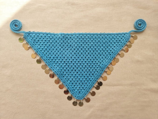 Foulard Crochet Turquoise & Pièces Dorées — Bandana Artisanal Marocain